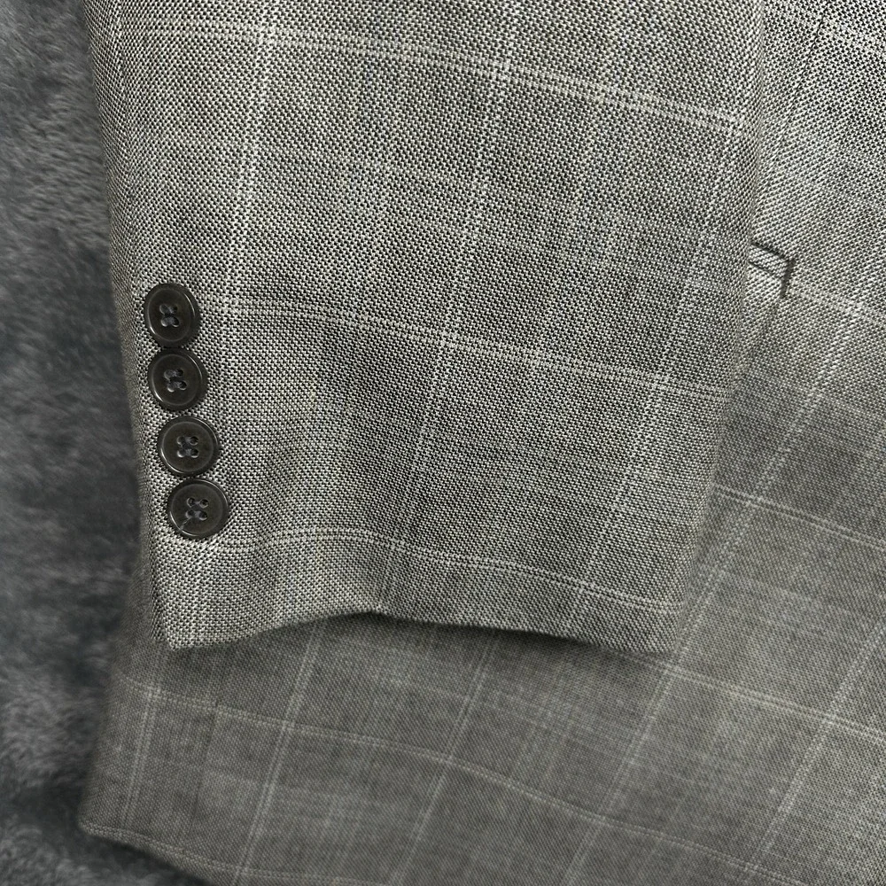 Calvin Klein Blazer Jacket Sport Coat Men's 42R Silk Wool Plaid Tan Gray Glen